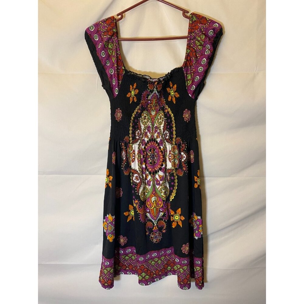 CATCH MY Women’s  SIZE SMALL S BOHO OFF SHOULDER DRESS FIT FLARE Quirky hippie